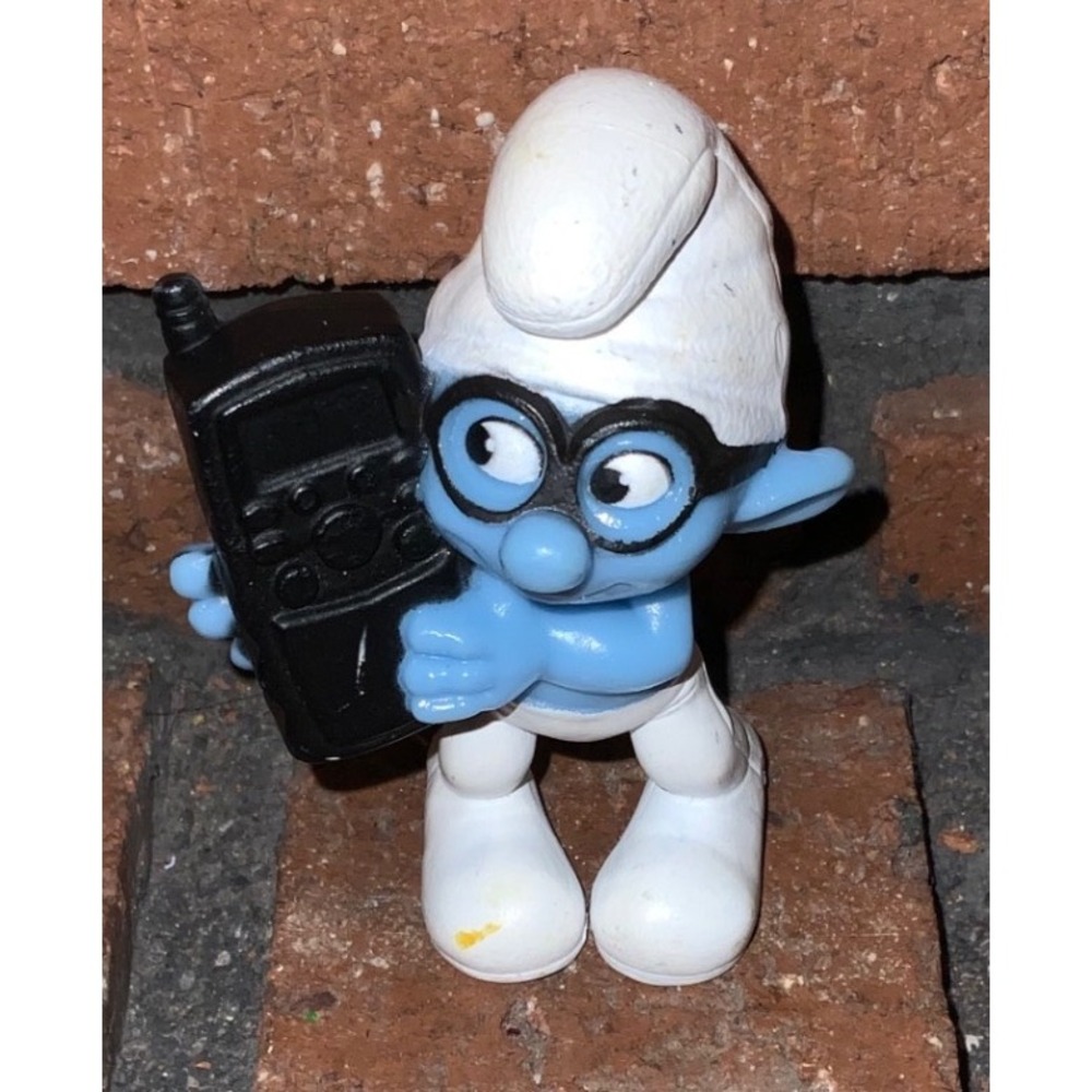McDonalds 2011 Brainy Smurf Figure with Walkie Talkie Peyo Happy Meal Toy
